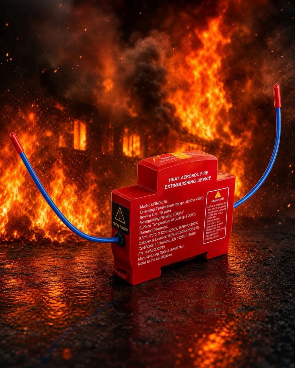 Hot Aerosol automatic fire extinguishing device demo 1
